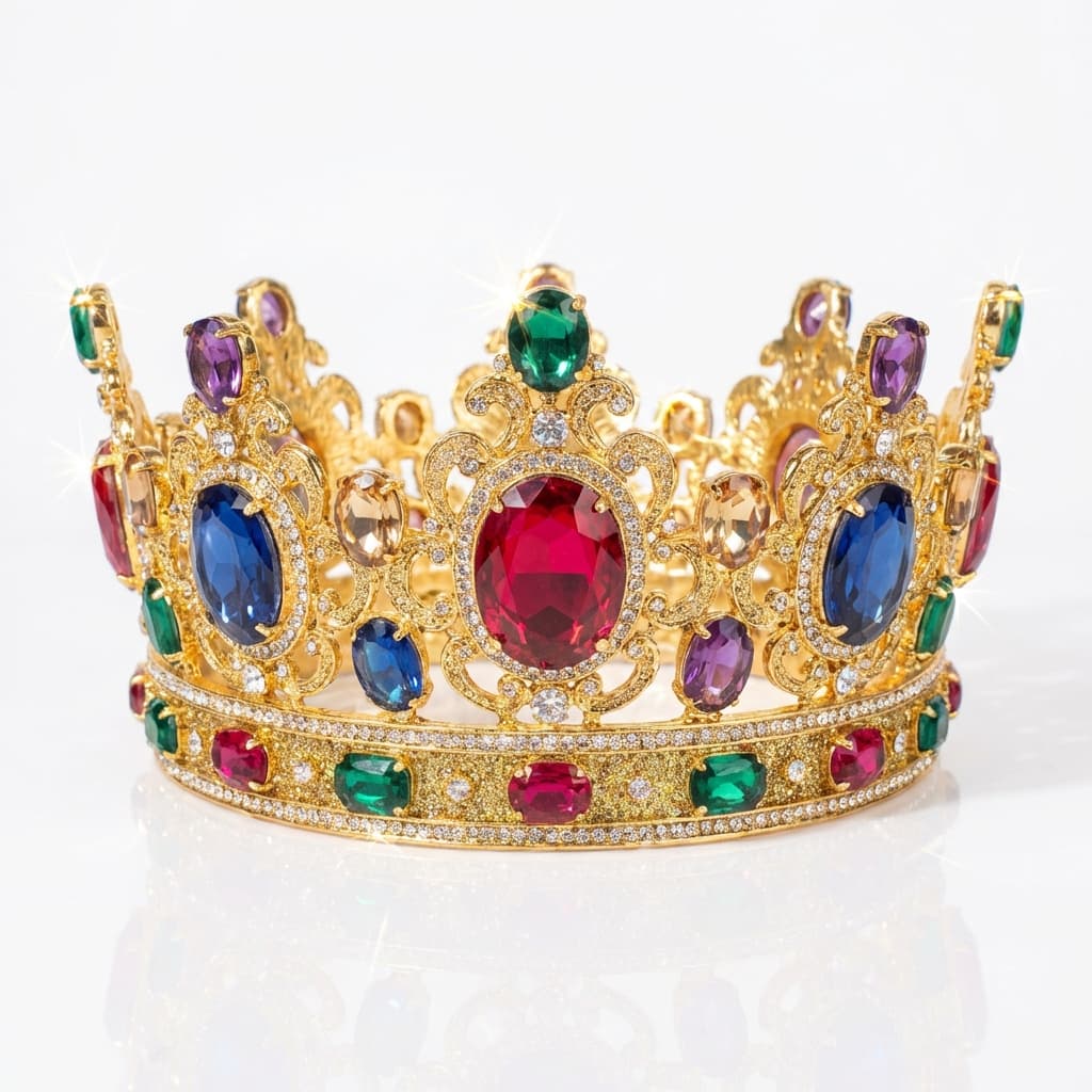 Couronne de Princesse Dorée Scintillante avec Pierres Précieuses